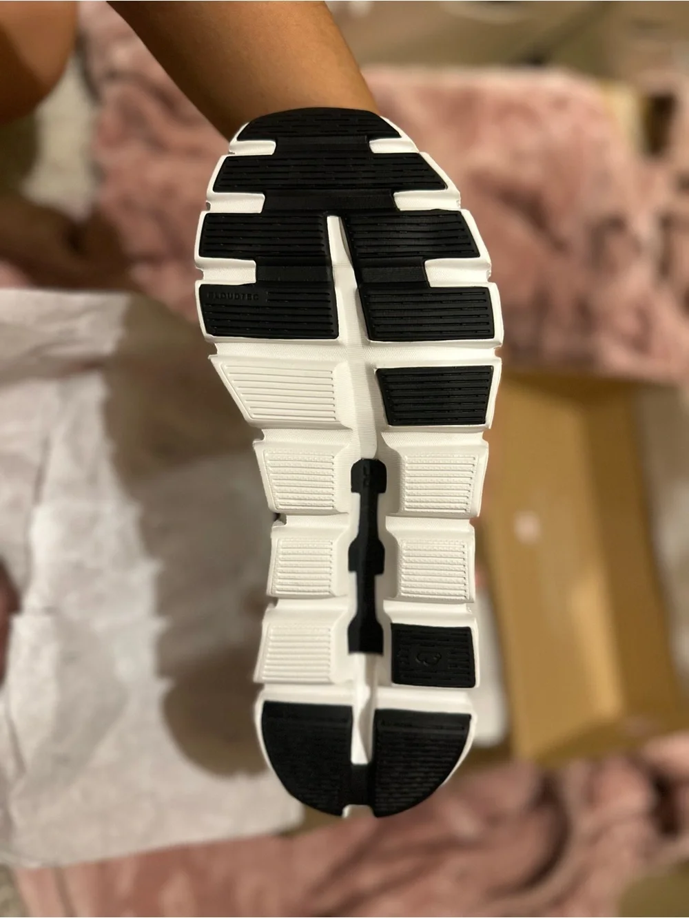On Running Shoe Box in Beige with Gold Logo